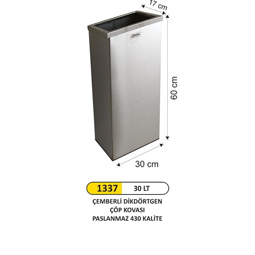 Arı Metal Dikdörtgen Çemberli Çöp Kovası 30 Lt Paslanmaz