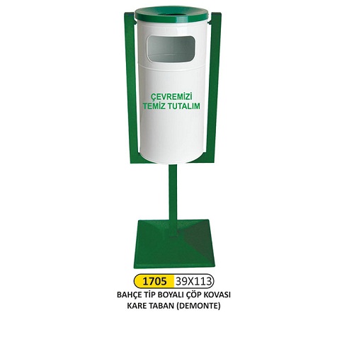 Arı Metal Bahçe Kare Tabanlı Boyalı Çöp Kovası