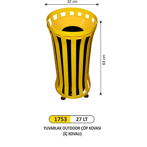 Arı Metal Yuvarlak Dış Mekan İç Kovalı Çöp Kovası 27 Lt