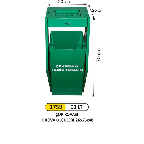 Arı Metal Bahçe Salıncak Tip Boyalı Çöp Kovası 33 Lt