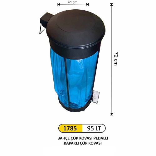 Arı Metal Bahçe Pedallı Kapaklı Çöp Kovası 95 Lt
