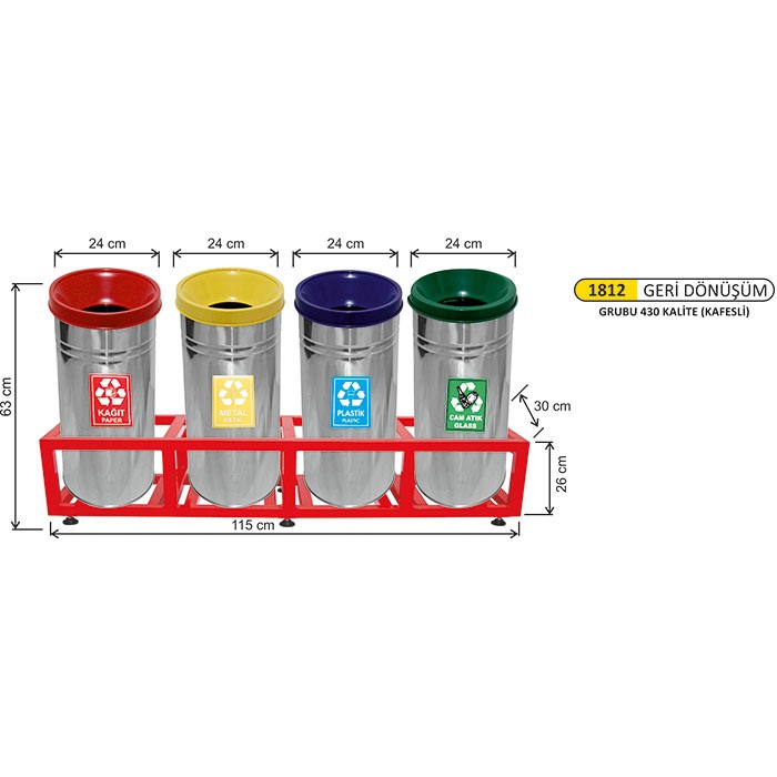 Arı Metal Kafesli Paslanmaz 4 lü Geri Dönüşüm Seti