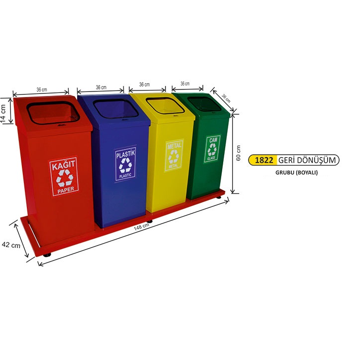 Arı Metal Boyalı Bazalı 4 lü Geri Dönüşüm Seti