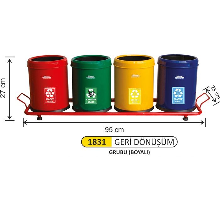 Arı Metal Oda Tipi 3 Lt Çemberli Boyalı 4 lü Geri Dönüşüm Seti