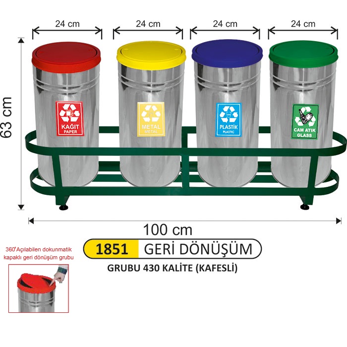 Arı Metal Kafesli Paslanmaz Döner Kapaklı Geri Dönüşüm Seti