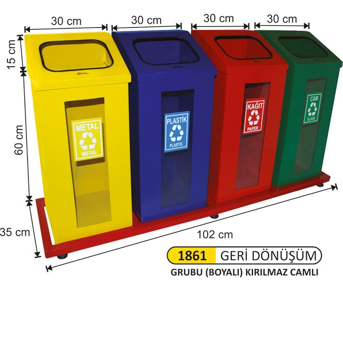 Arı Metal Şeffaf Camlı Boyalı 4 lü Geri Dönüşüm Seti