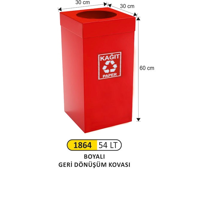 Arı Metal Boyalı Kare 54 Lt Kırmızı Geri Dönüşüm Kovası