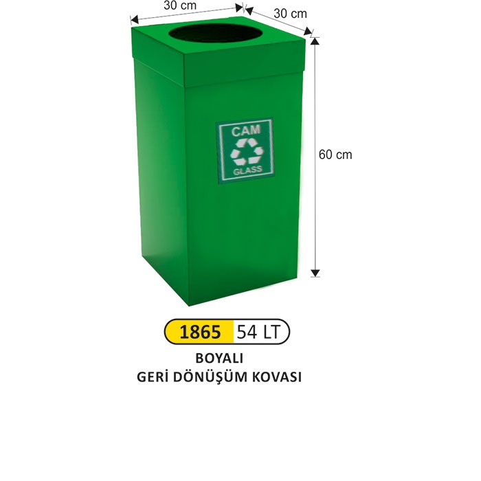 Arı Metal Boyalı Kare 54 Lt Yeşil Geri Dönüşüm Kovası