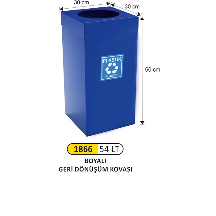 Arı Metal Boyalı Kare 54 Lt Mavi Geri Dönüşüm Kovası