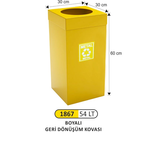 Arı Metal Boyalı Kare 54 Lt Sarı Geri Dönüşüm Kovası
