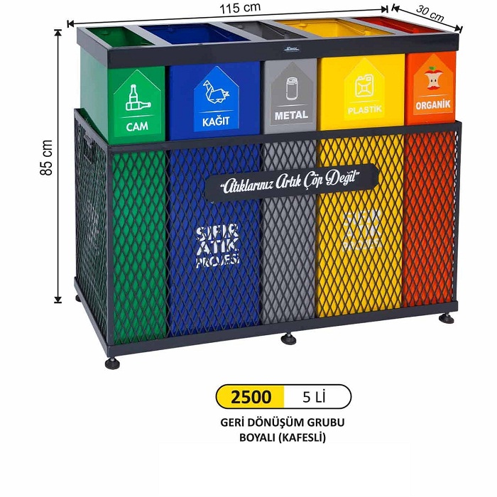 Arı Metal Boyalı Kafesli 5 li Geri Dönüşüm Seti