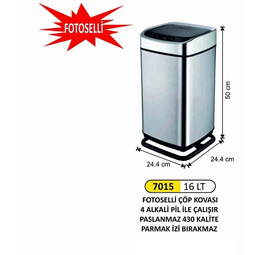 Arı Metal Fotoselli Çöp Kovası 16 Lt Paslanmaz