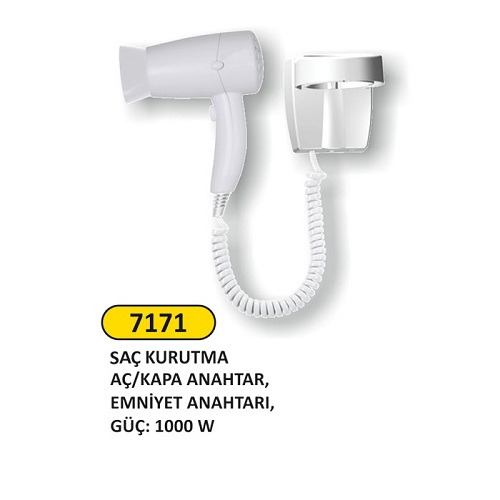 Arı Metal Otel Tipi Saç Kurutma Makinesi 1000W Beyaz