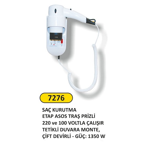 Arı Metal Otel Tipi Traş Pirizli Saç Kurutma Makinesi 1350W Beyaz