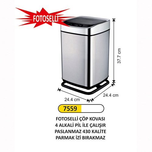 Arı Metal Fotoselli Çöp Kovası 9 Lt Paslanmaz