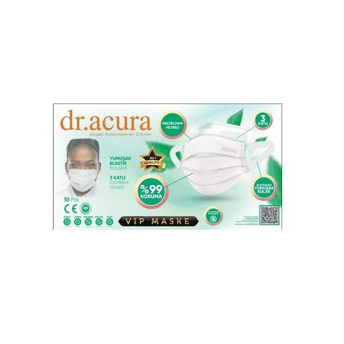 3 Katlı Yumuşak Elastik Kulaklıklı Cerrahi Maske (50 li Paket)