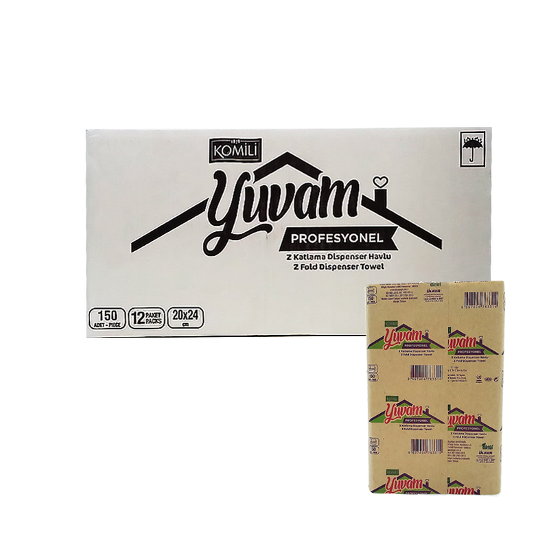 Komili Yuvam Pro.Z Katlı Havlu 20x24 Cm 150 Yaprak (12 li Paket)