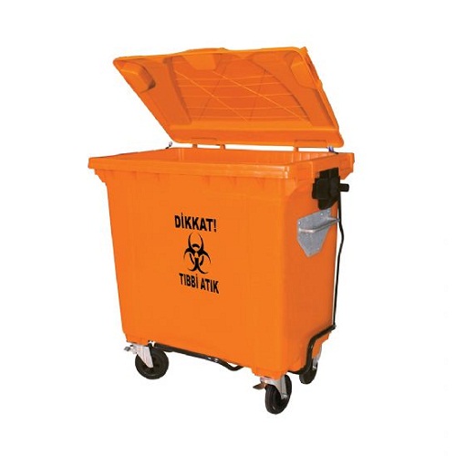 Pedallı Plastik Konteyner Tıbbi Atık Çöp Kovası 770 Lt Turuncu