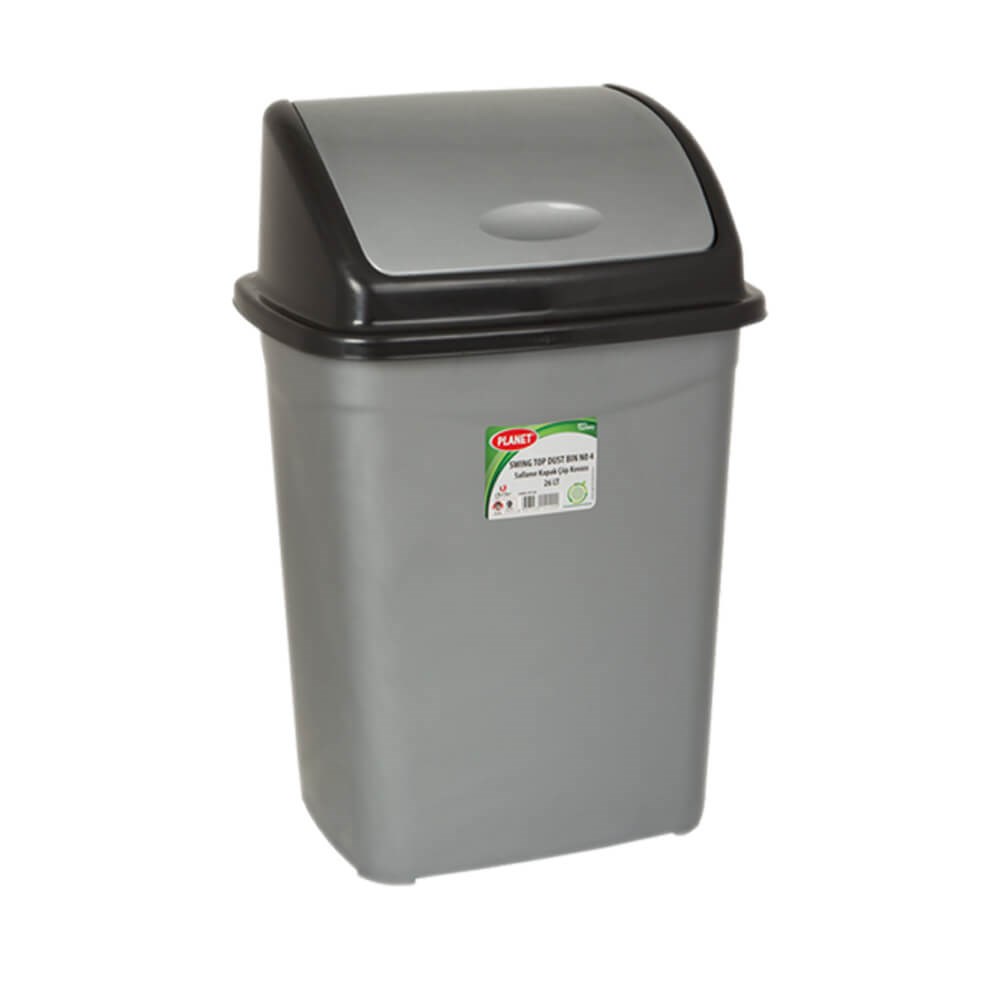 Planet İtme Kapak Çöp Kovası No 4 (26 Lt) Metalize