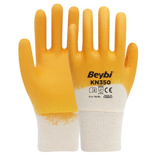 Beybi Pamuk Nitril İş Eldiveni KN350 Sarı (9 Beden)