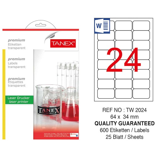 Tanex 64x34 Mm Laser Etiket 100 Ad.