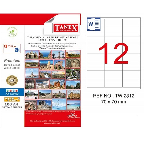 Tanex 70x70 Mm Laser Etiket 100 Ad.