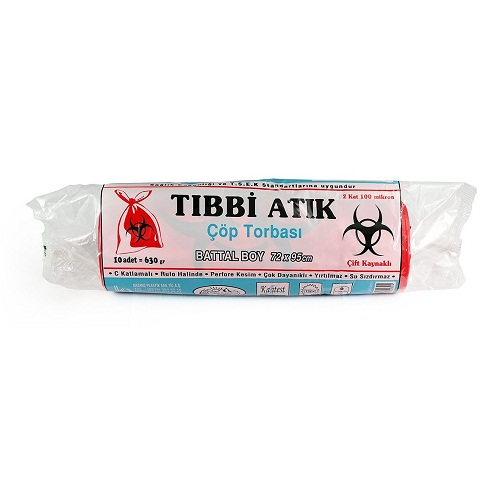 Kazanç TSEK li Tıbbi Atık Battal Boy Çöp Torbası 630 Gr 72x95 Cm Kırmızı