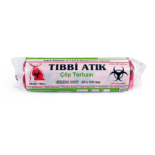 Kazanç TSEK li Tıbbi Atık Jumbo Boy Çöp Torbası 810 Gr 80x110 Cm Kırmızı