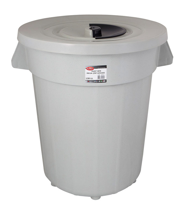 Planet Kapaklı Çöp Kovası Mega 120 Lt Gri